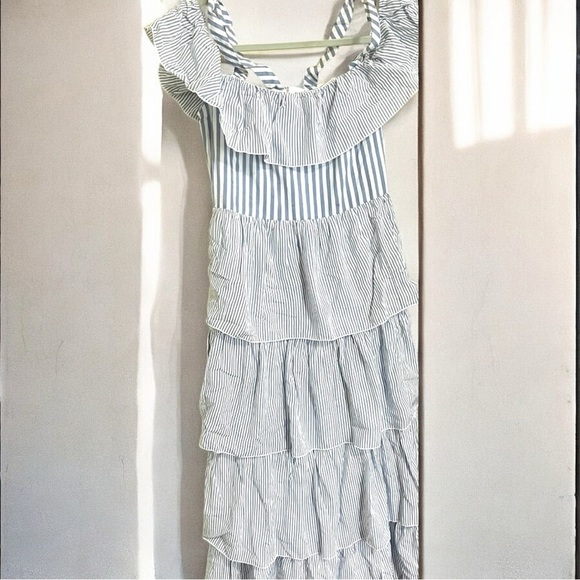 Victoria's Secret Angels Wild at Heart RuffleTiered Boho Blue Striped Maxi Dress - Picture 3 of 4